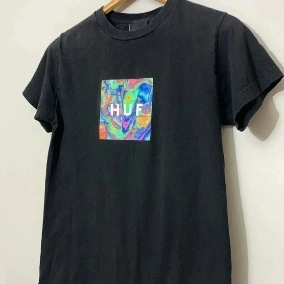 HUF Men’s Small Black Psychedelic Graphic Short Sleeve T-Shirt Multicolor Trippy - Picture 2 of 5